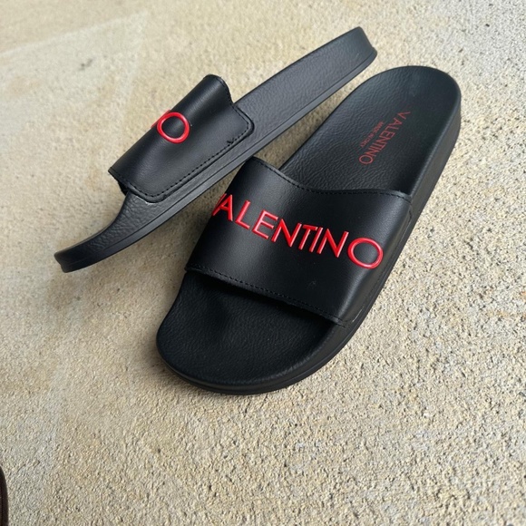 Black and Red Valentino Slides